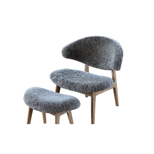 RAM LOUNGESTOL KLC02 - GRÅ FÅR ULD - MASSIV HVIDOLIERET EG